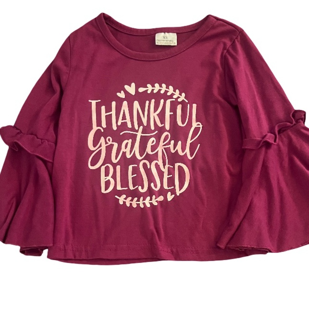 Kids Burgundy Thankful Grateful Blessed Top
